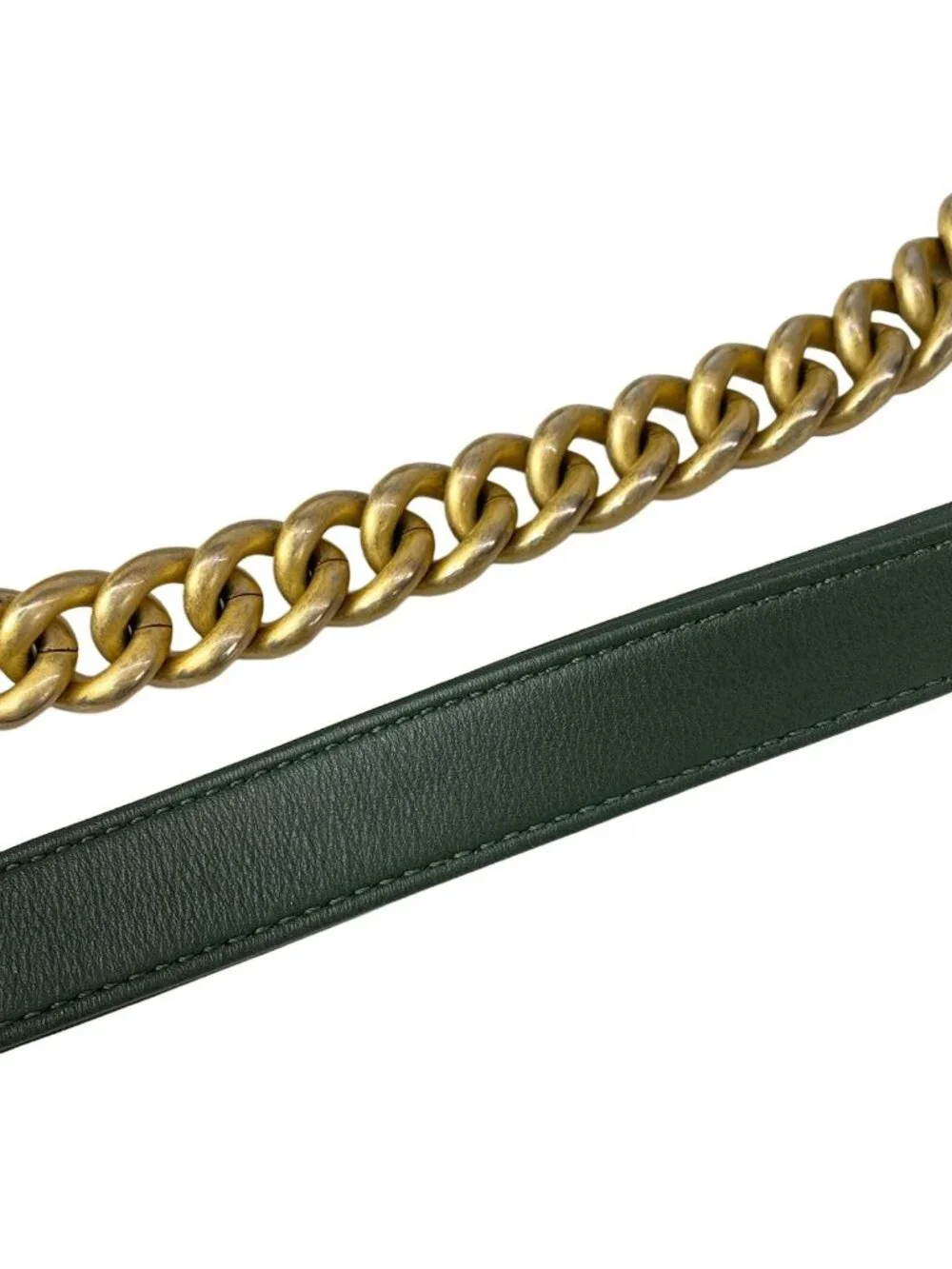 Chanel Shoulder Bag Boy Quilted Dark Green Vintage Gold Chain Leather